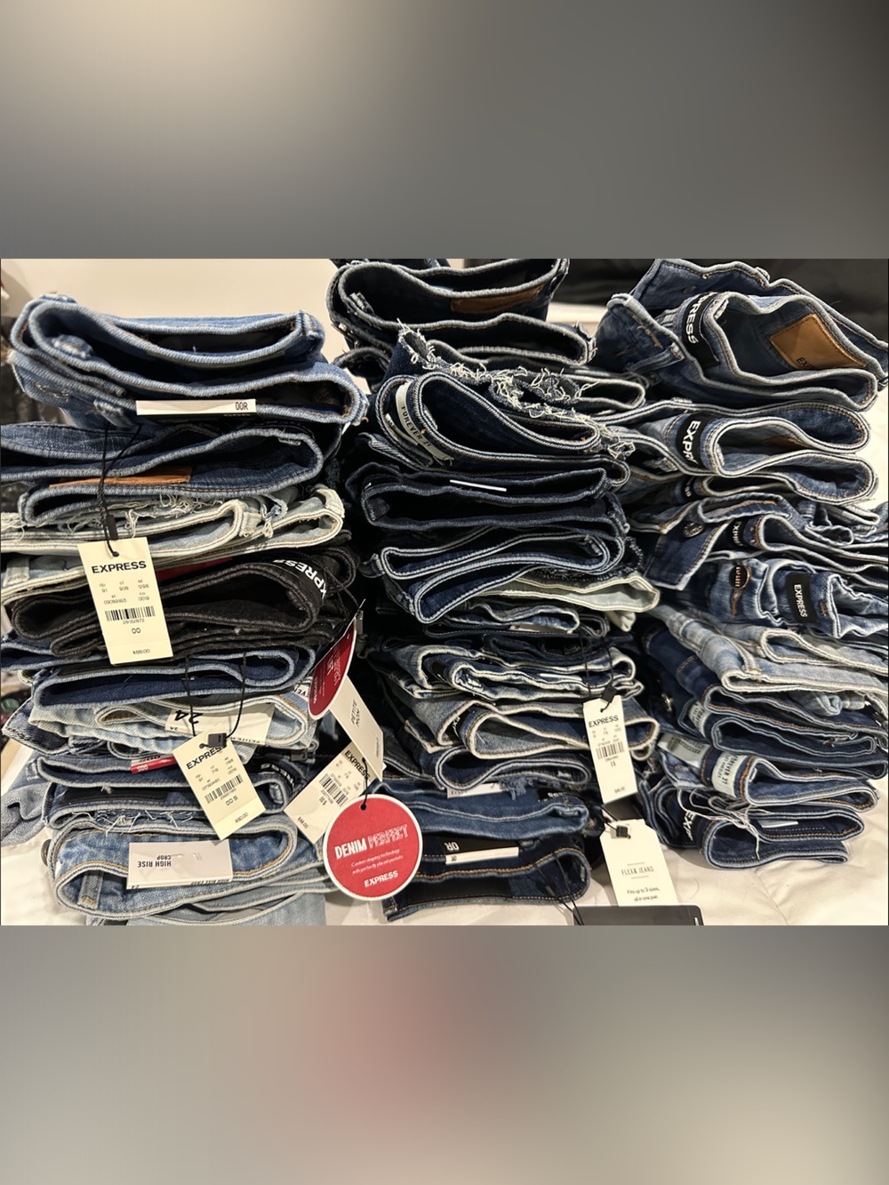 Express Skinny Jeans Stack in Various Blue Washes